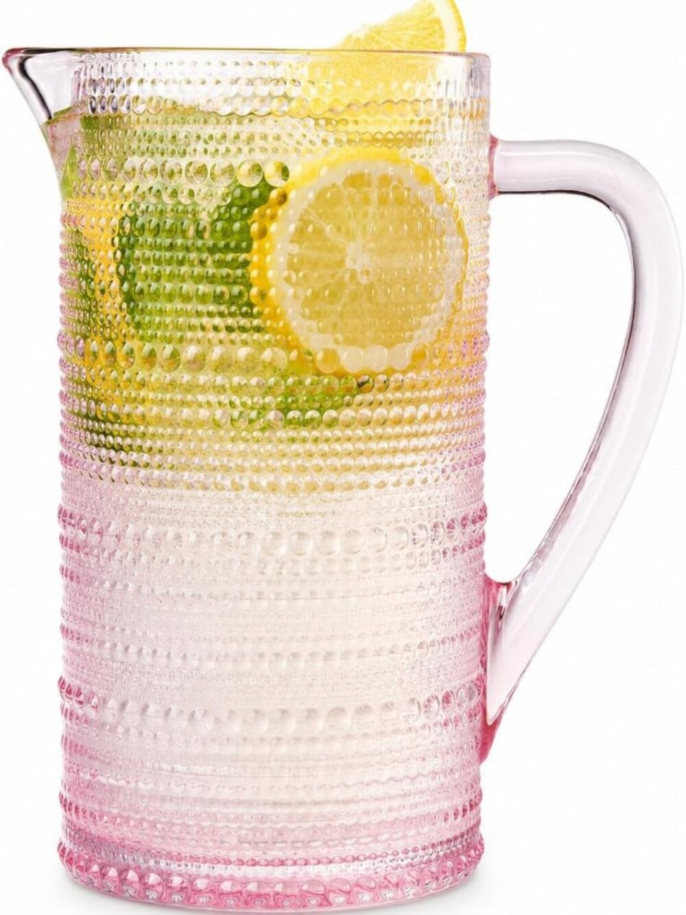 Blush Pink Hobnail Glass Pitcher - 37oz Beverage Dispenser for Cocktails & Iced